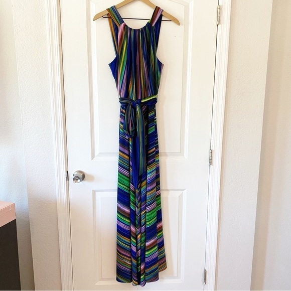 Muse Dresses & Skirts - MUSE Striped Jersey Halter Maxi Dress Colorful Rainbow Artsy